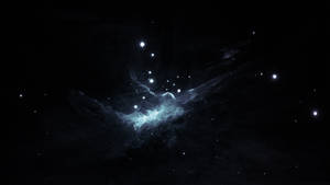 一個發光的藍色星雲，在黑暗的宇宙中被遙遠的星星環繞。