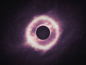 深空星群中帶有發光紫色環的黑洞。