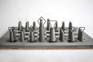 混凝土國際象棋棋子，帶有線框輪廓，在棋盤上。 — 國際象棋 壁紙