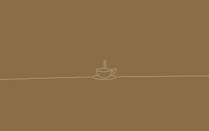 一個簡單線條繪畫，描繪一杯放在碟上的冒煙咖啡杯，置中於水平線上。