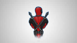 從背後看到的 Deadpool，背上交叉著劍。 — 插畫 壁紙