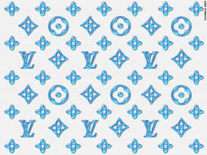 在紋理灰色背景上的藍色 Louis Vuitton 字母組合圖案。
