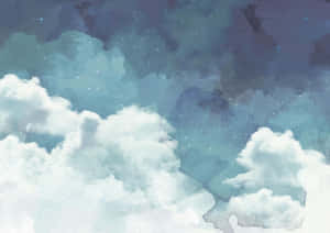 雲朵在繁星點點的夜空下漂浮，帶有柔和的藍色和紫色調。