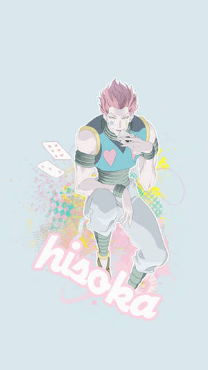 動漫角色 Hisoka 擁有粉紅色頭髮和心形主題服裝，自信地擺姿勢。
