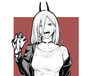動漫女孩，頭上有惡魔角，戴著頸鏈，露出兇狠的笑容揮手。 — 白色美學gif 壁紙