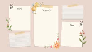 四個帶有花卉裝飾的標籤記事本，用於整理任務。 — 柔粉 壁紙