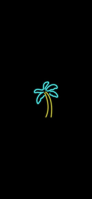 在黑色背景上發光的霓虹棕櫚樹。 — Realme P4 Lite 壁紙