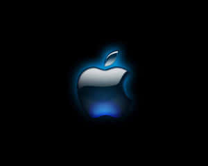 黑色背景上發光的藍色Apple標誌