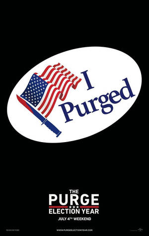 白色橢圓形貼紙，帶有美國國旗和刀圖案，以及黑色背景上的「I Purged」文字。 — 淨化面具 壁紙