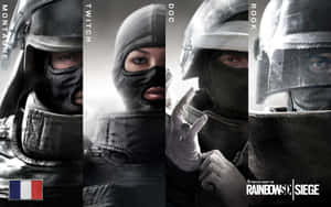 四名身穿戰術裝備的Rainbow Six Siege幹員，名字為Montagne、Twitch、Doc和Rook。 — 虹彩六號：圍攻行動 壁紙