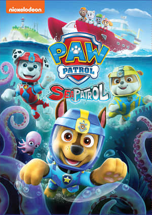 Paw Patrol Sea Patrol 小狗與八爪魚和救援船一起在水下潛水。