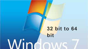 Windows 7 標誌，帶有從 32 位元到 64 位元的升級文字。