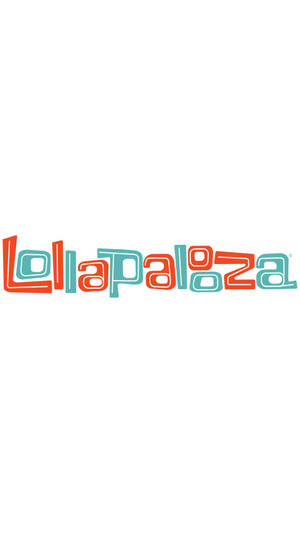 Lollapalooza 音樂節標誌，橙色和藍綠色字母，白色背景。