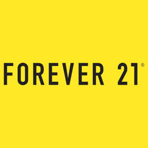 Forever 21 品牌標誌，以黑色文字顯示於黃色背景上