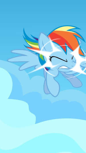 Rainbow Dash 喺藍天中帶住閃電飛翔