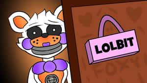 卡通狐狸角色喺一扇標有「LOLBIT」同心形圖案嘅門旁邊偷睇。
