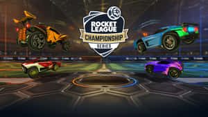 四架色彩繽紛的火箭車在Rocket League Championship比賽期間懸浮在體育場內。 — 火箭 GIF 壁紙