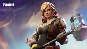 Fortnite角色在暴風雨的天空下手持大錘。