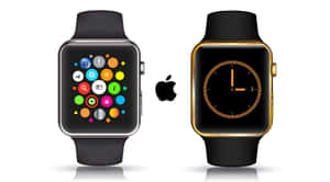 兩隻Apple Watch，一隻顯示彩色應用程式圖示，另一隻顯示金色模擬時鐘面。