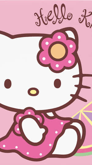 Hello Kitty 卡通角色，身穿粉紅色連衣裙，配以花朵蝴蝶結。