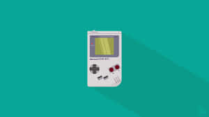白色任天堂Game Boy，紅色按鈕，青色背景，長影子。