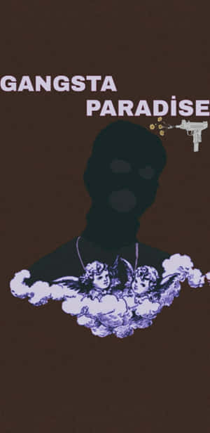 一個戴著面具嘅人物揸住槍指向雲中嘅小天使，上面有 'GANGSTA PARADISE' 字樣。