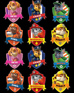 Paw Patrol角色徽章，附有名稱和救援標誌