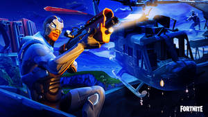 Fortnite角色在夜間向直升機開火
