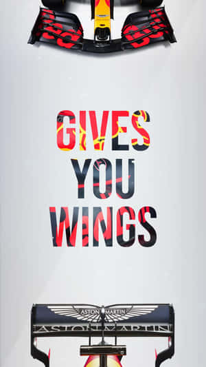 一級方程式賽車翼與 'GIVES YOU WINGS' 文字圖形