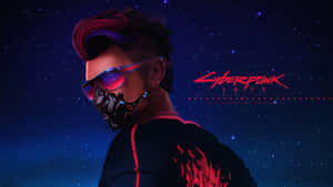 Cyberpunk 2077 角色戴著紅色太陽眼鏡和火焰紋身，背景是繁星點點的夜空。 — 電馭叛客2077 壁紙