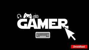 黑色背景上帶有遊戲圖標和光標的Gamer標誌。 — 遊戲 壁紙