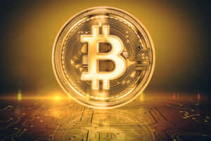 金色比特幣硬幣懸浮在發光電路板上方
