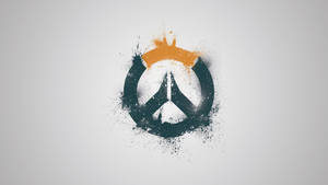Overwatch標誌，帶有黑色和橙色油漆飛濺在灰色背景上。