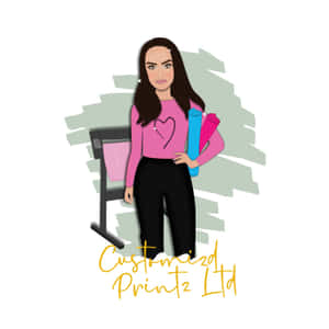 女性在帶有「Customized Printz Ltd」文字的打印機旁邊拿著瑜伽墊。