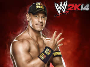 約翰·辛納在WWE 2K14遊戲宣傳圖片中，背景為紅色煙霧。