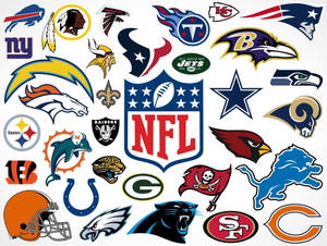 白色背景上的NFL球隊標誌和徽章集合。