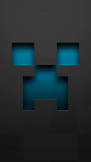 Minecraft苦力怕臉，在深灰色背景上帶有發光的藍色眼睛和嘴巴。