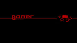 黑色背景上的紅色 gamer 文字及控制器圖示，附有紅線。