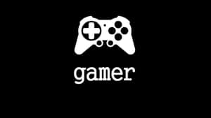黑色背景上的白色遊戲手掣圖示和文字 gamer。