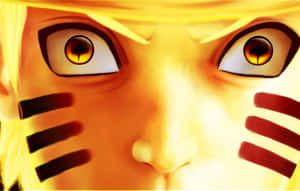鳴人堅定的臉龐，眼睛發光並帶有鬍鬚印記。