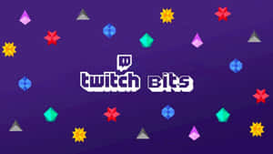 Twitch Bits 標誌被彩色幾何形狀環繞在紫色背景上