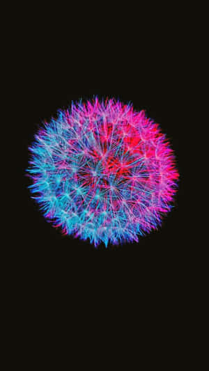 螢光粉紅和藍色蒲公英種子頭在黑色背景下發光