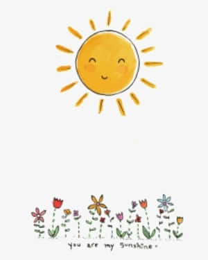 一個微笑的太陽在花朵上方，附有you are my sunshine的文字