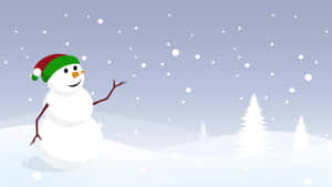 戴著紅綠帽子的雪人在有松樹的雪地冬季場景中揮手。 — 聖誕快樂 GIF 壁紙