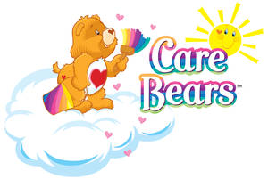 Care Bear在雲上吹彩虹泡泡，有微笑太陽