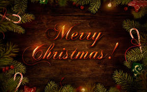 金色 Merry Christmas 文字由松樹枝、拐杖糖同裝飾品框住喺木上。 — 聖誕快樂 GIF 壁紙
