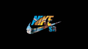 Nike SB 標誌在黑色背景上嵌入了滑板圖像。
