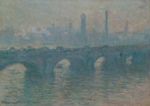 克勞德·莫內於1900年創作的油畫作品《滑鐵盧橋，陰天》。下載此藝術作品，作為桌面、平板或手機的高解析度桌布。