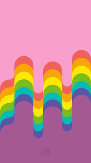 粉紅和紫色漸變背景上的抽象波浪彩虹條紋