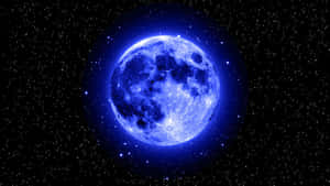 夜空中被星星環繞的發光藍月。